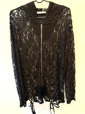 Rosegal Black Lace Zip-Front hoodie